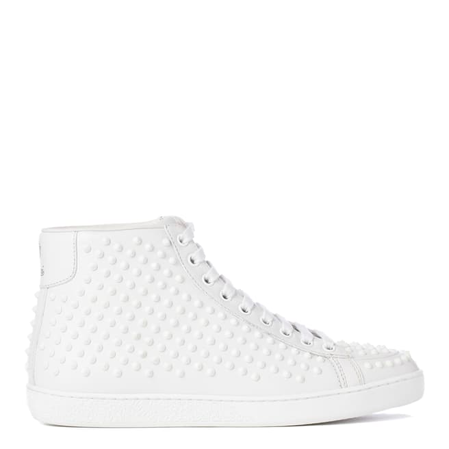Gucci White Leather Hi Top Studded Trainers