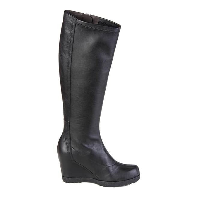 Sienna Black Leather Wedge Long Boots 7.5cm Heel