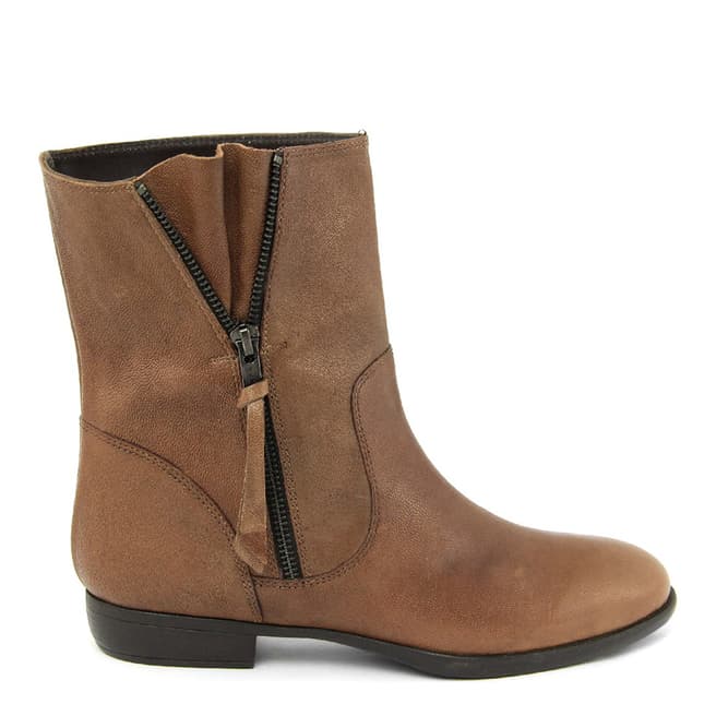 Paola Ferri Brown Leather Ankle Boots 2.5cm Heel