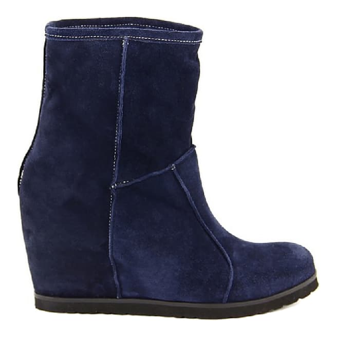 Bluetag Blue Suede Wedge Ankle Boots 8cm Heel