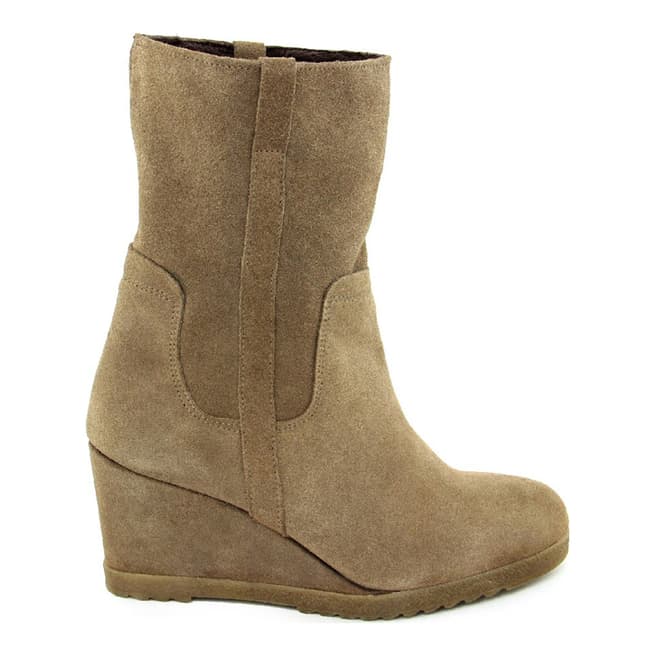 Bluetag Beige Suede Wedge Ankle Boots 8cm