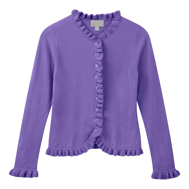 Pure Collection Purple Cashmere Ruffled Cardigan
