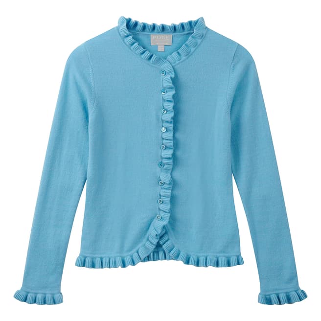Pure Collection Turquoise Cashmere Ruffled Cardigan