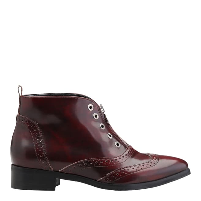 Versace 19.69 ASMI Burgundy Patent Leather Zip Brogue Ankle Boots Heel 3cm