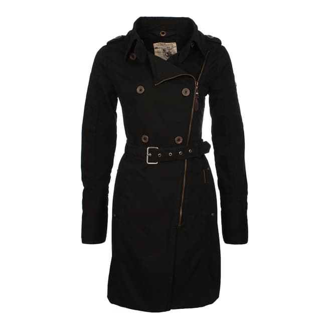 Dreimaster Women's Black Cotton Blend Trench Coat