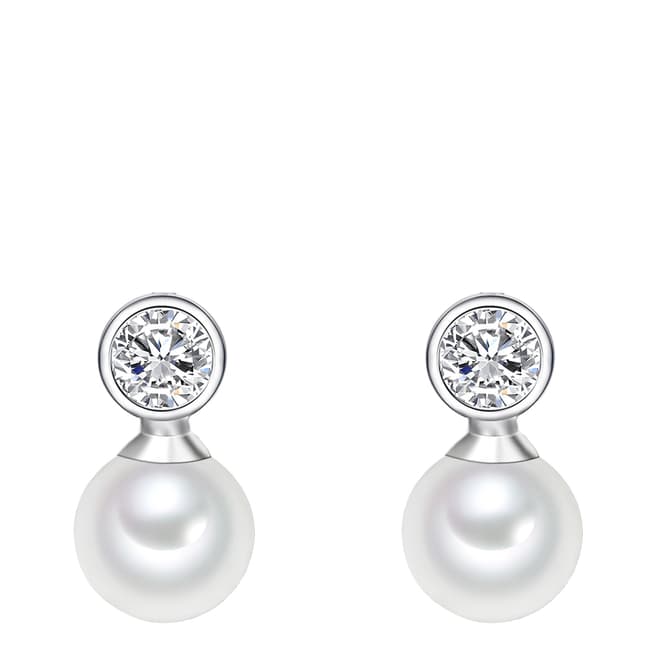 Nova Pearls Copenhagen White South Sea Shell Pearl Zirconia Stud Earrings 8mm