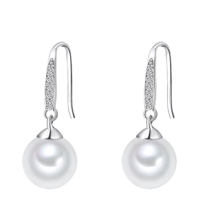 Nova Pearls Copenhagen Silver/White South Sea Shell Pearl/Crystal Hook Earrings 10mm