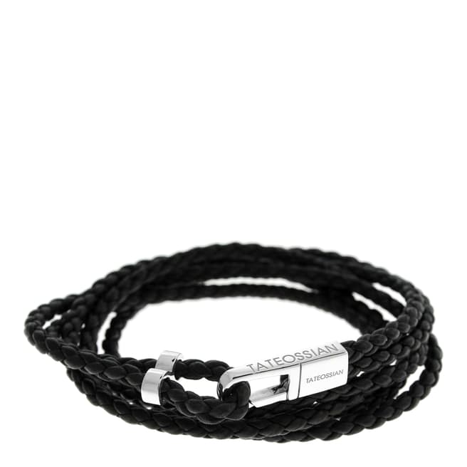 Tateossian Black/Silver Leather Multi Braided Bracelet