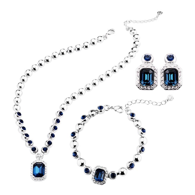 Seventy 6 Silver/BlueWhite Gold Love In Blue River Necklace/Earrings Set