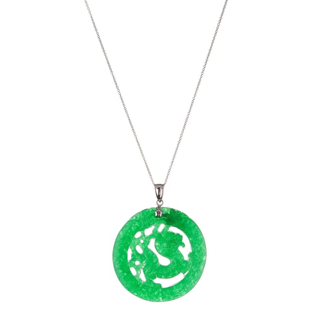 Alexa by Liv Oliver Silver/Green Jade Carved Dragon Pendant Necklace