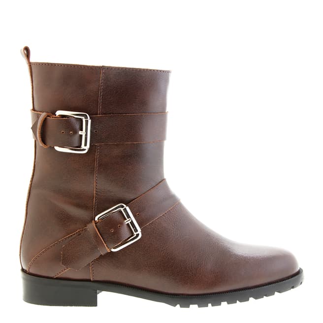 Sessa Brown Leather Buckle Ankle Boots