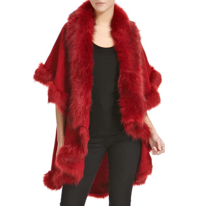 JayLey Collection Red Faux Fur Wool Blend Wrap