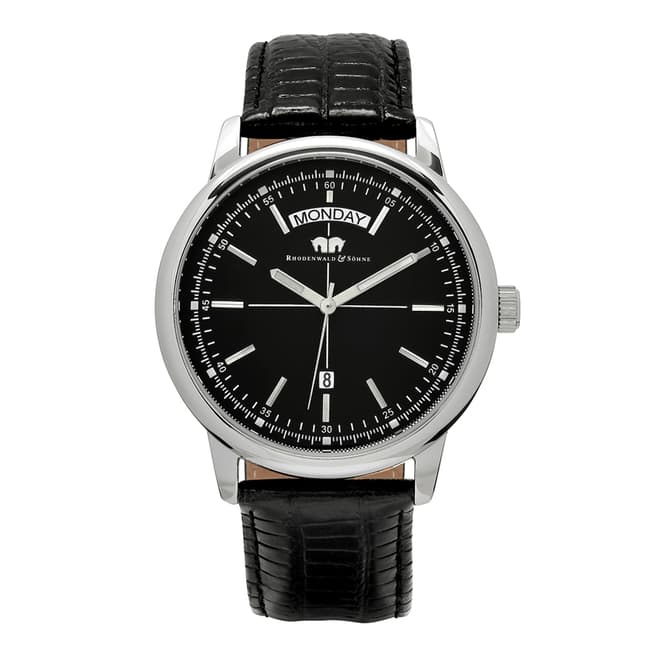 Rhodenwald & Sohne Men's Black/Silver Grand Magelan Leather Strap Watch