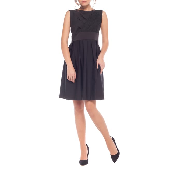 Arefeva Black Pleat Cotton Blend Dress