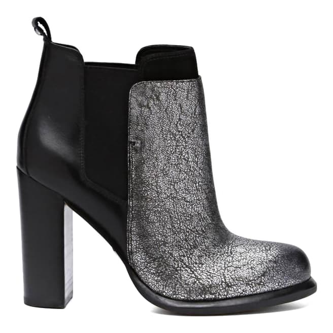 Sam Edelman Black/Silver Leather Heeled Ankle Boots Heel 10cm