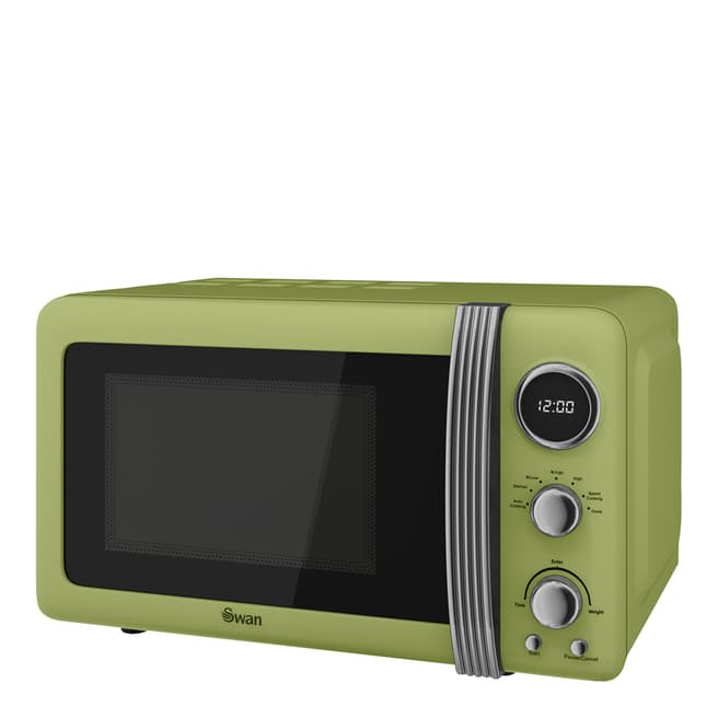 Swan Green Retro Digital Microwave 800W