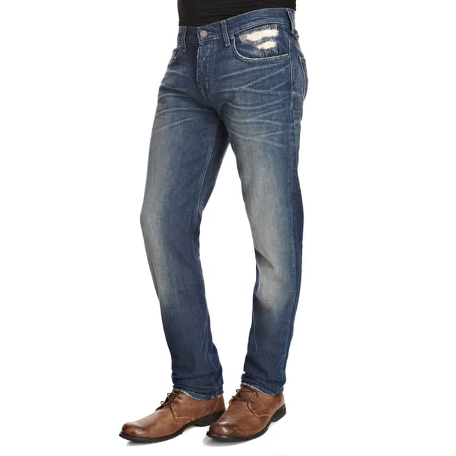 7 For All Mankind Blue Straight Chad Stretch Jeans