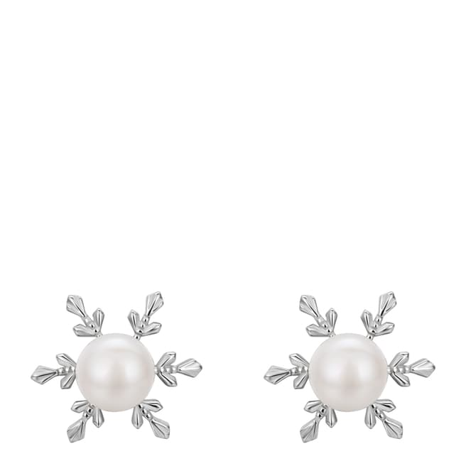 Fanci White Gold Cubic Zirconia Pearl Snowflake Earrings