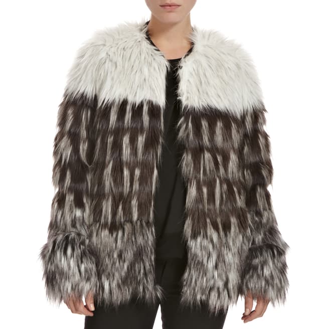 Urbancode White/Grey Contrast Faux Fur Jacket