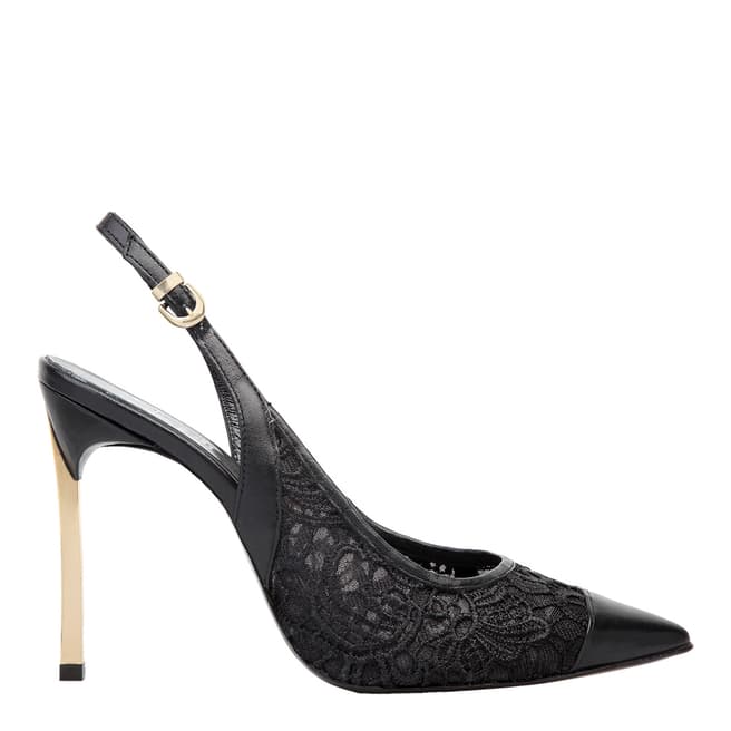 Versace 19.69 ASMI Black/Gold Leather/Lace Stiletto Shoes Heel 6cm