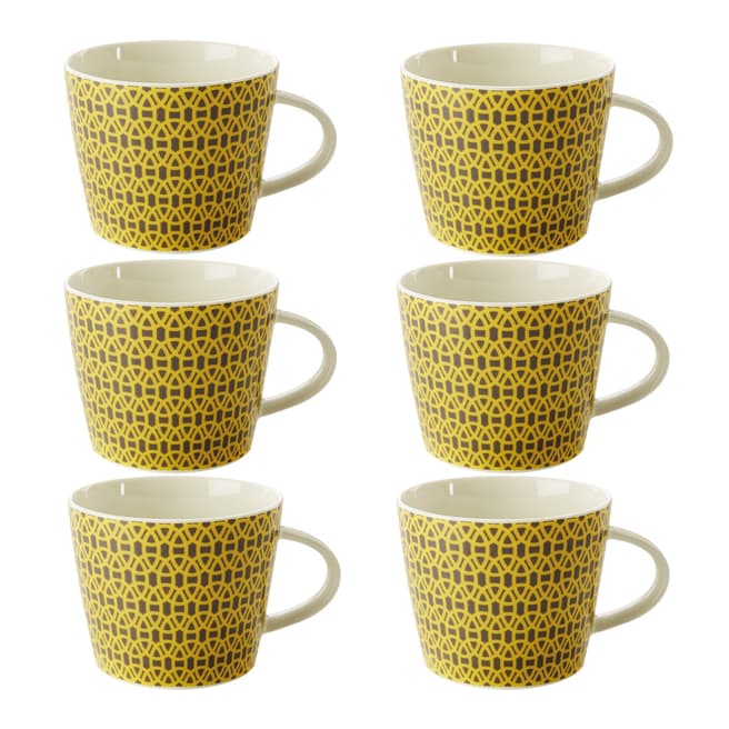 Scion Set of Six Charcoal/Yellow Lace Porcelain Mugs