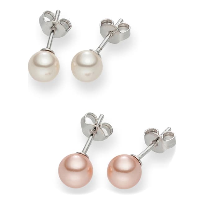 Nova Pearls Copenhagen Set of Two White/Rose Pearl Stud Earrings 6mm