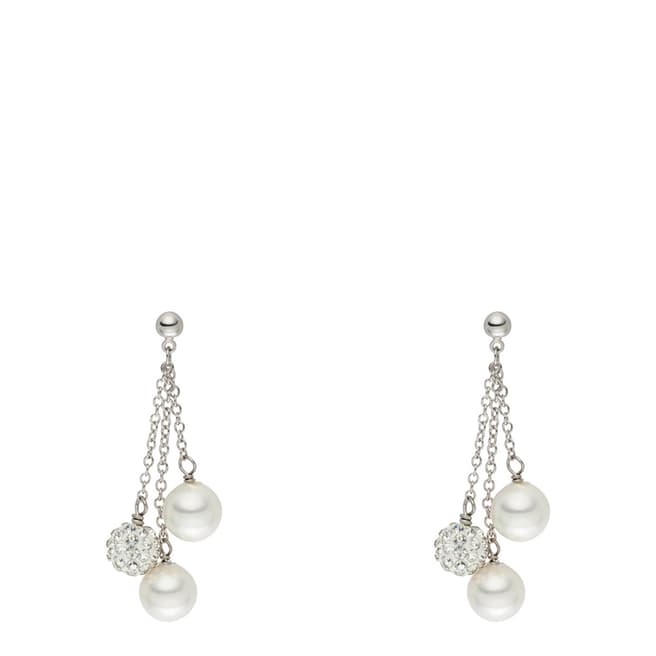 Nova Pearls Copenhagen White/Silver Three Stone Pearl Drop Stud Earrings
