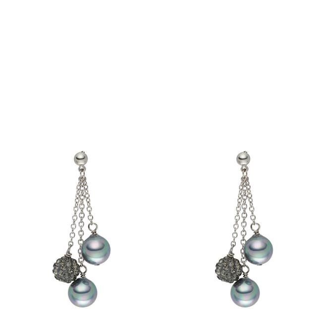 Nova Pearls Copenhagen Light Grey/Silver Diamante Three Stone Pearl Drop Stud Earrings
