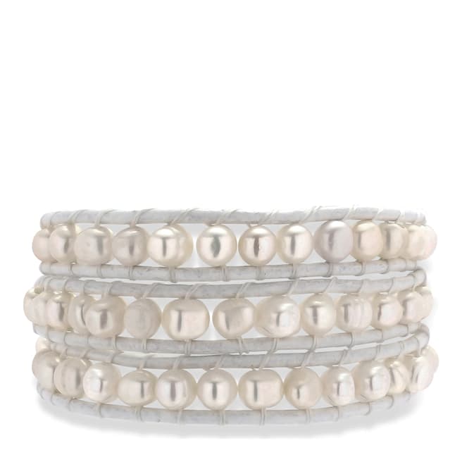 Nova Pearls Copenhagen Off White/White Freshwater Pearl/Leather Bracelet