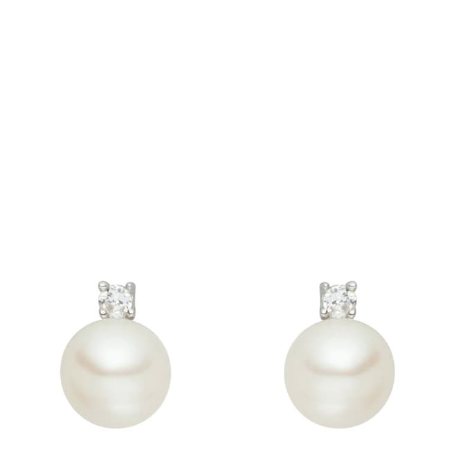 Nova Pearls Copenhagen White Shell Pearl Crystal Stud Earrings 6.5/7mm