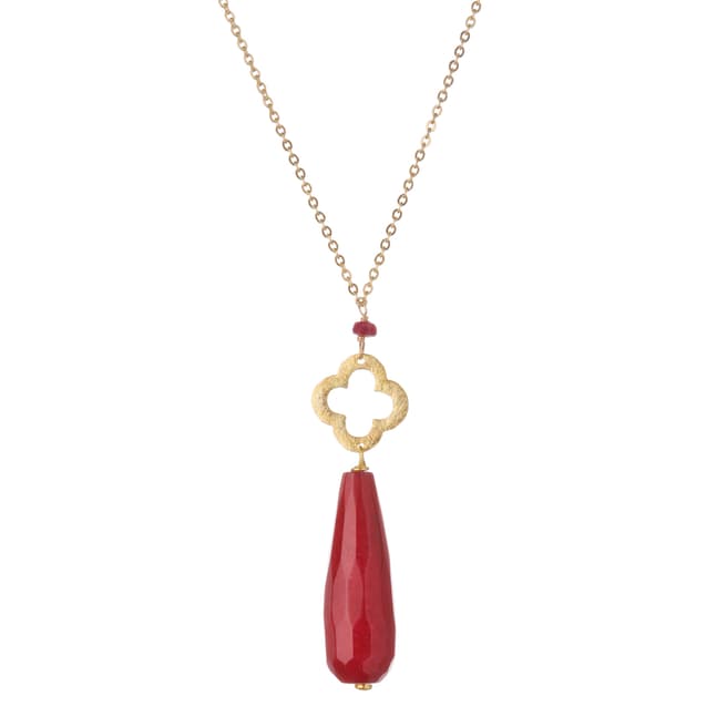 Liv Oliver Gold/Red Jade Clover Pendant Necklace