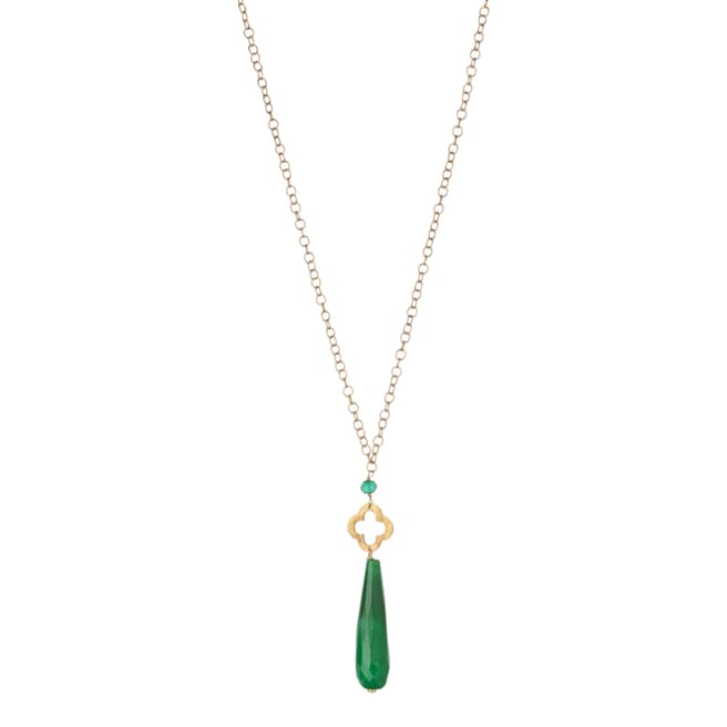 Liv Oliver Gold/Green Jade Clover Pendant Necklace