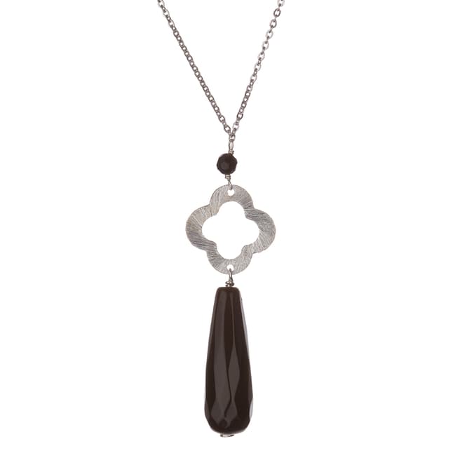 Alexa by Liv Oliver Silver/Black Jade Drop Pendant Necklace