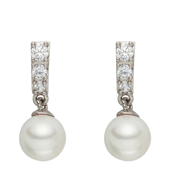 Nova Pearls Copenhagen Silver/White Pearl/Crystal Stud Drop Earrings 8mm