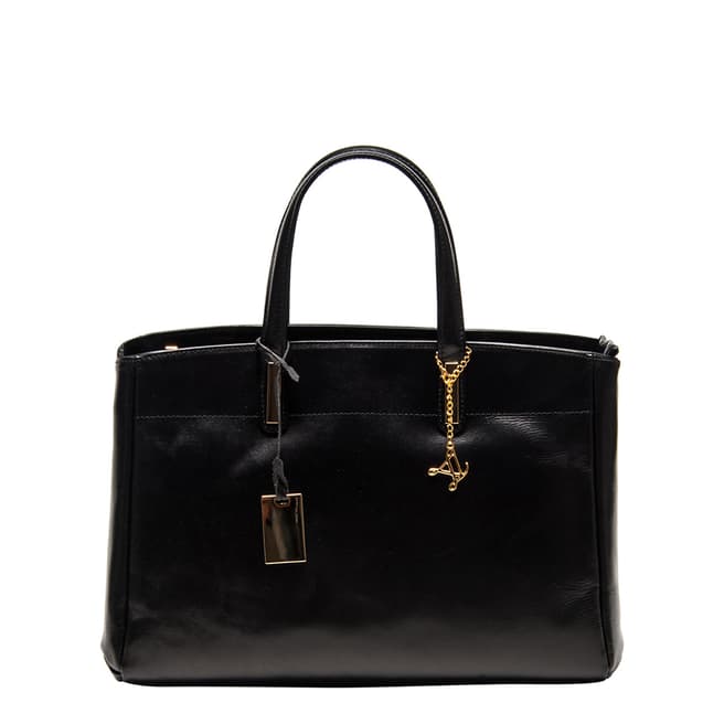Luisa Vannini Black Leather Stitch Structured Handbag