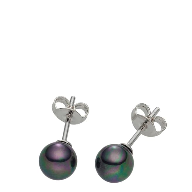 Pearls of London Dark Grey/Silver Pearl Stud Earrings