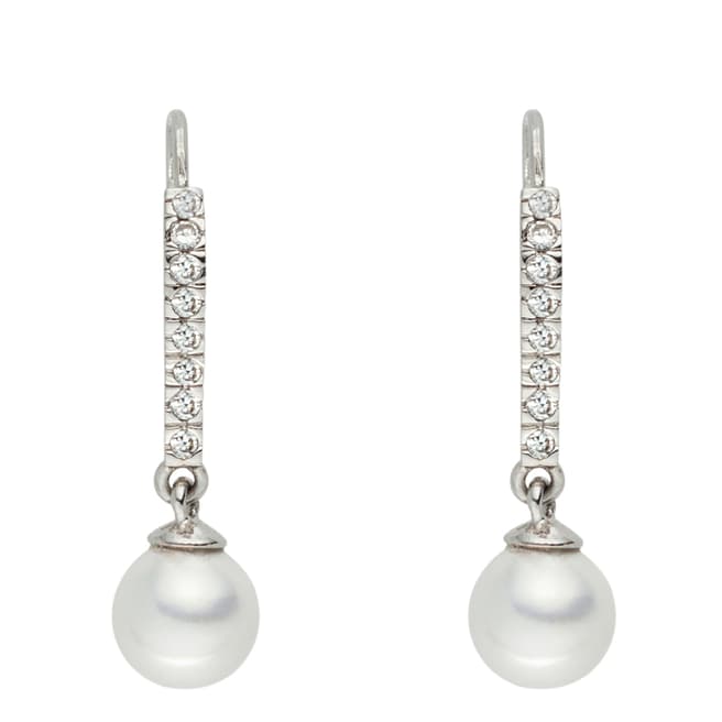 Pearls of London Silver/White Pearl/Crystal Creole Hoop Earrings