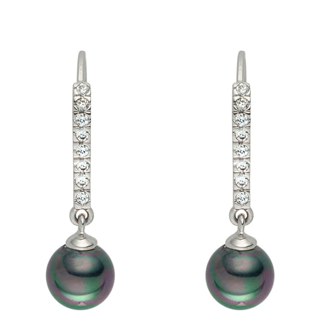 Pearls of London Silver/Dark Green Pearl/Crystal Creole Hoop Earrings