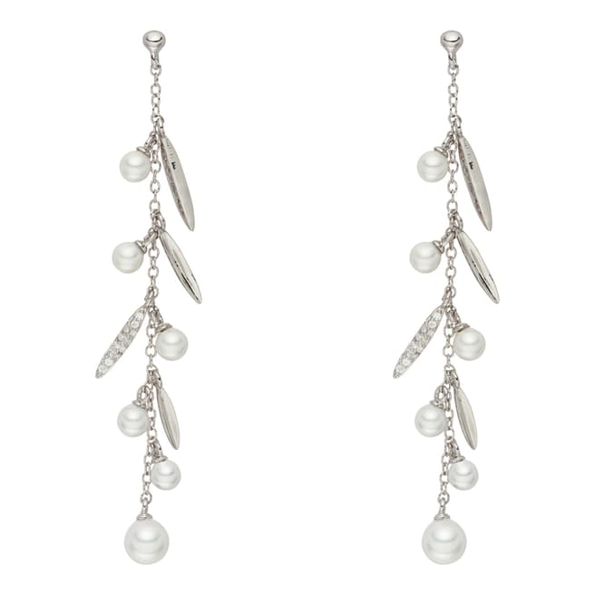 Pearls of London White/Silver Pearl Leaf Drop Earrings