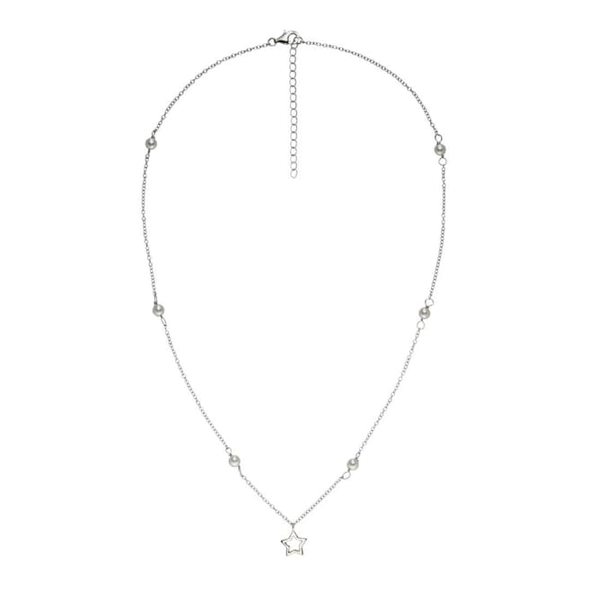 Pearls of London Silver/White Pearl Star Chain Necklace