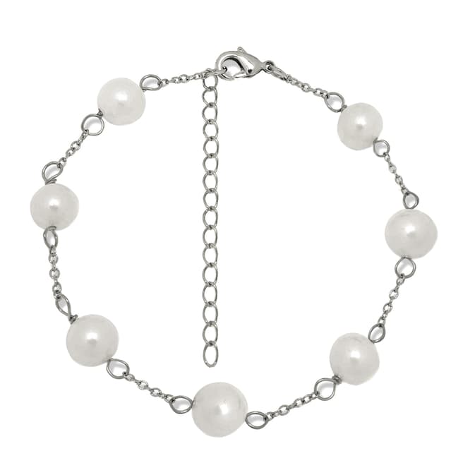 Pearls of London Silver/White Pearl Chain Bracelet