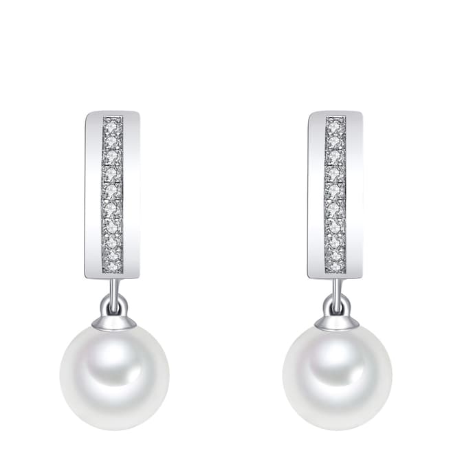 Pearls of London Silver/White Organic Pearl/Ziconia Creole Hoop Earrings