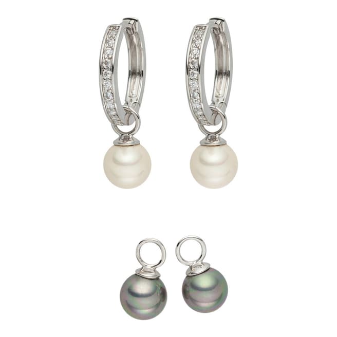 Pearls of London Set Of Two White/Grey Zirconia/Pearl Creole Earrings