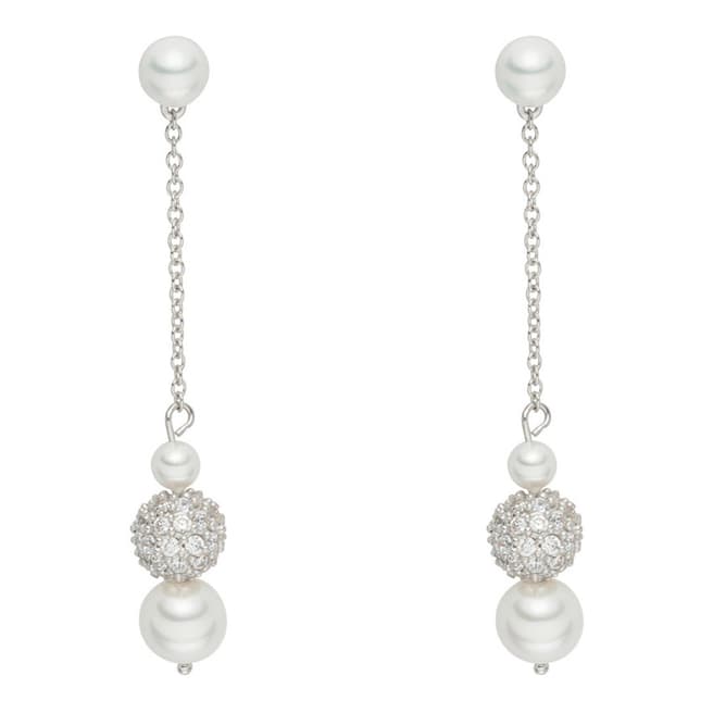 Pearls of London White/Silver Pearl/Crystal Chain Drop Earrings