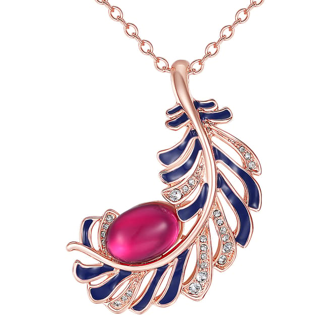 Lilly & Chloe Rose Gold/Pink Swarovski Crystal Elements Leaf Pendant Necklace