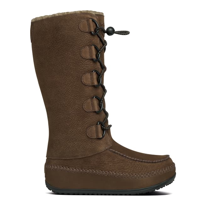 FitFlop Brown Leather Muluk Lace Up Long Boots