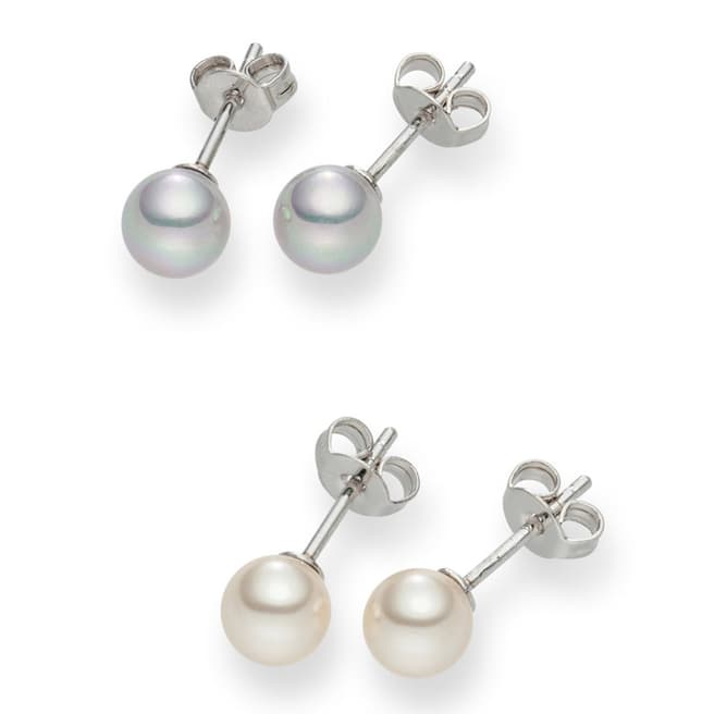 Nova Pearls Copenhagen Set of Two Silver/White Organic Pearl Stud Earrings