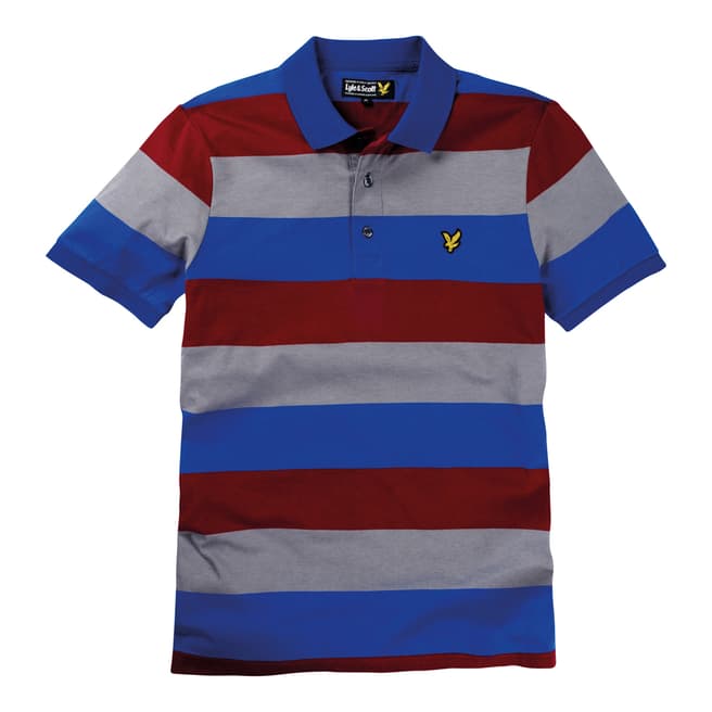 Lyle & Scott Blue/Burgundy Rugby Stripe Cotton Polo Shirt