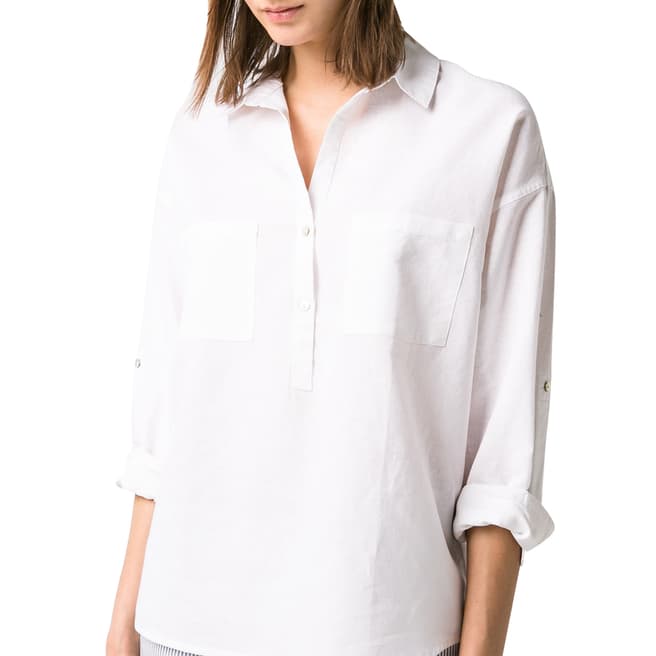 Mango White Oversized Linen/Cotton Shirt