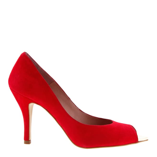 Sienna Red/Gold Suede Peep Toe Shoes Heel 8cm